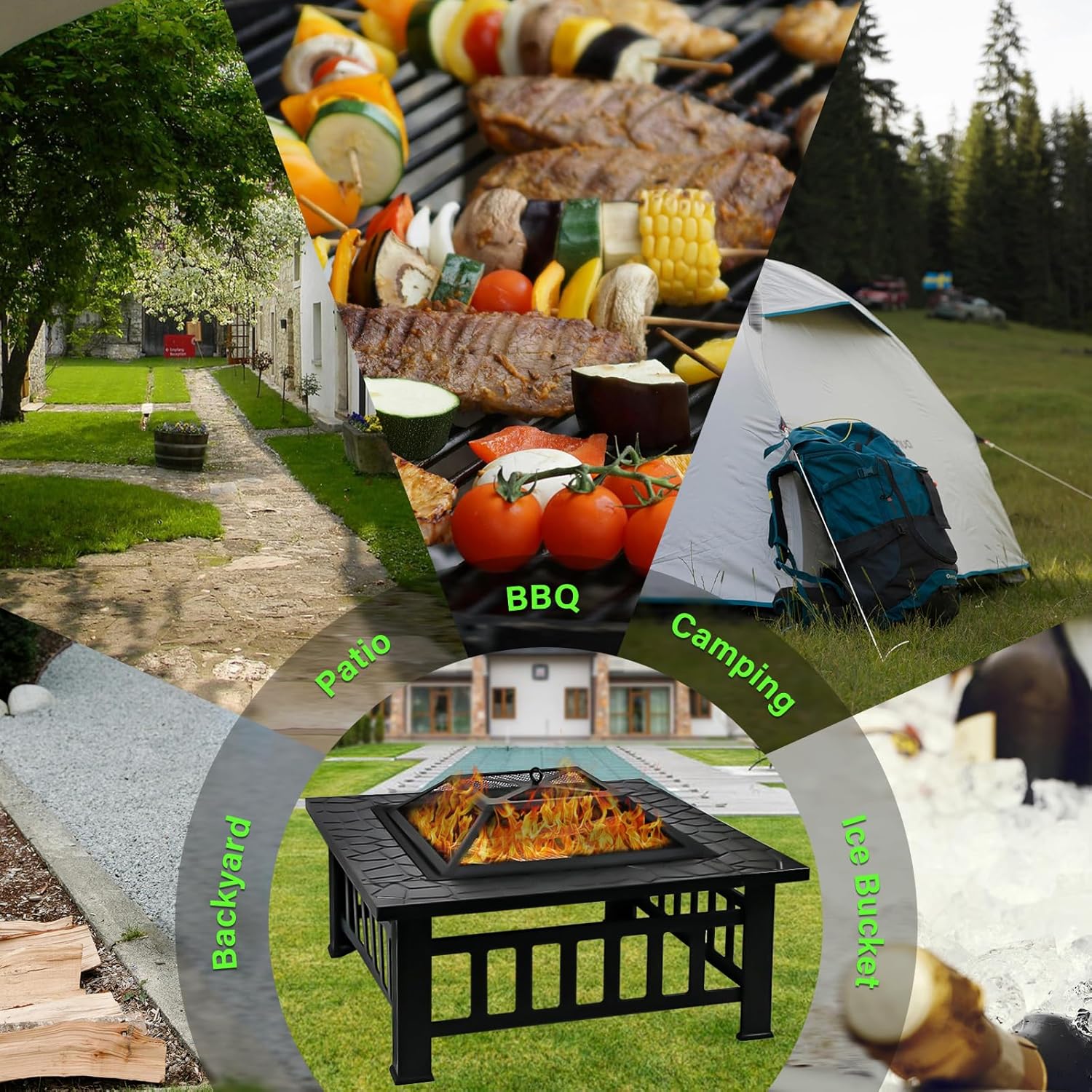 32 Inch Fire Pit Table with Fire Poker & Spark Screen, Outdoor Burning Fire Pits, 3 in 1 Metal Square Firepit Stove for Outside Heating, Bonfire Party, Camping, Backyard, Patio, Garden