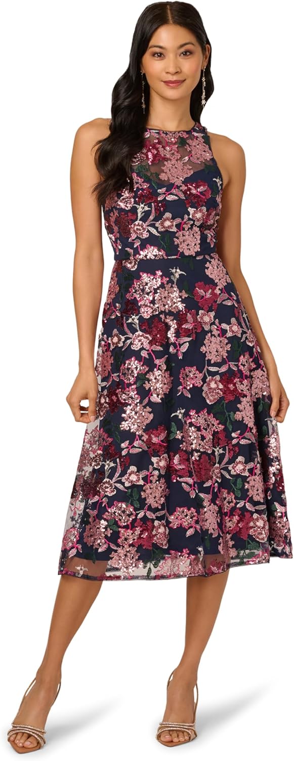 Adrianna Papell Womens Halter Sequin Midi