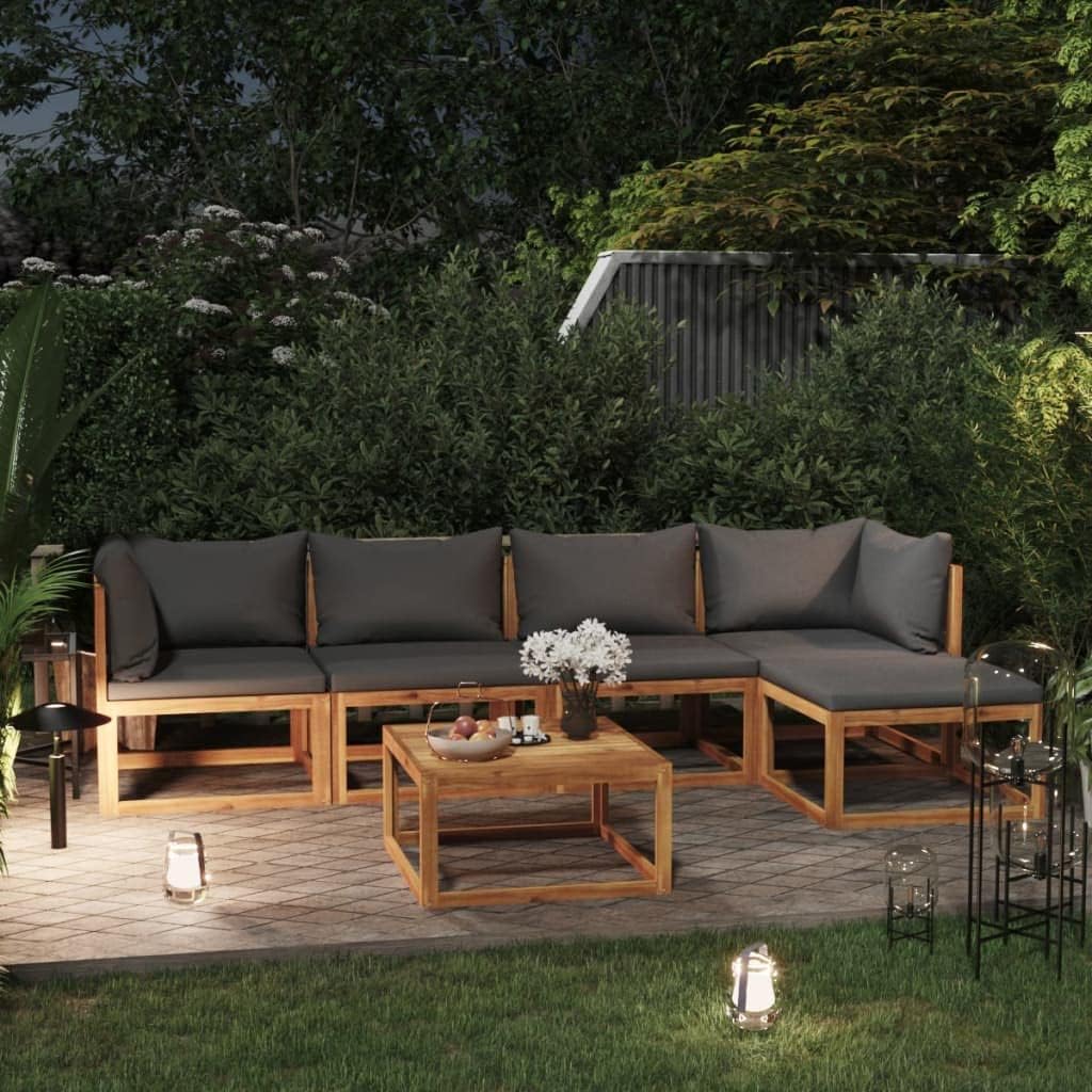 6 Piece Patio Lounge Set with Cushion Solid Acacia Wood,Premium Acacia Wood Patio Lounge Set with Cushions and Modular Design for Relaxation and Entertainment Patio Furniture, Outdoor Furniture Sets