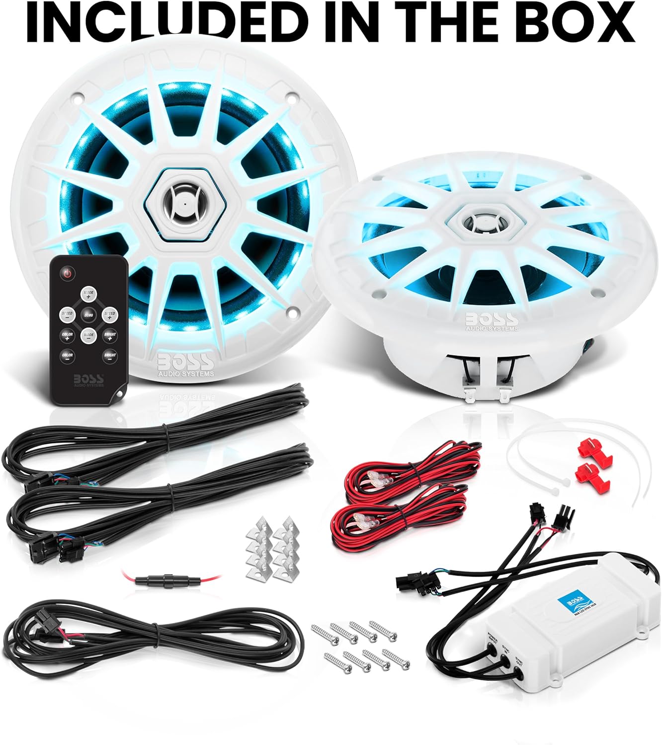 BOSS Audio Systems MRGB65 6.5 Inch Marine Boat Stereo Speakers - 200 Watts (per pair), Coaxial, 2 Way, Full Range, 4 Ohms, Multi-Color Illumination, Weatherproof, Sold in Pairs