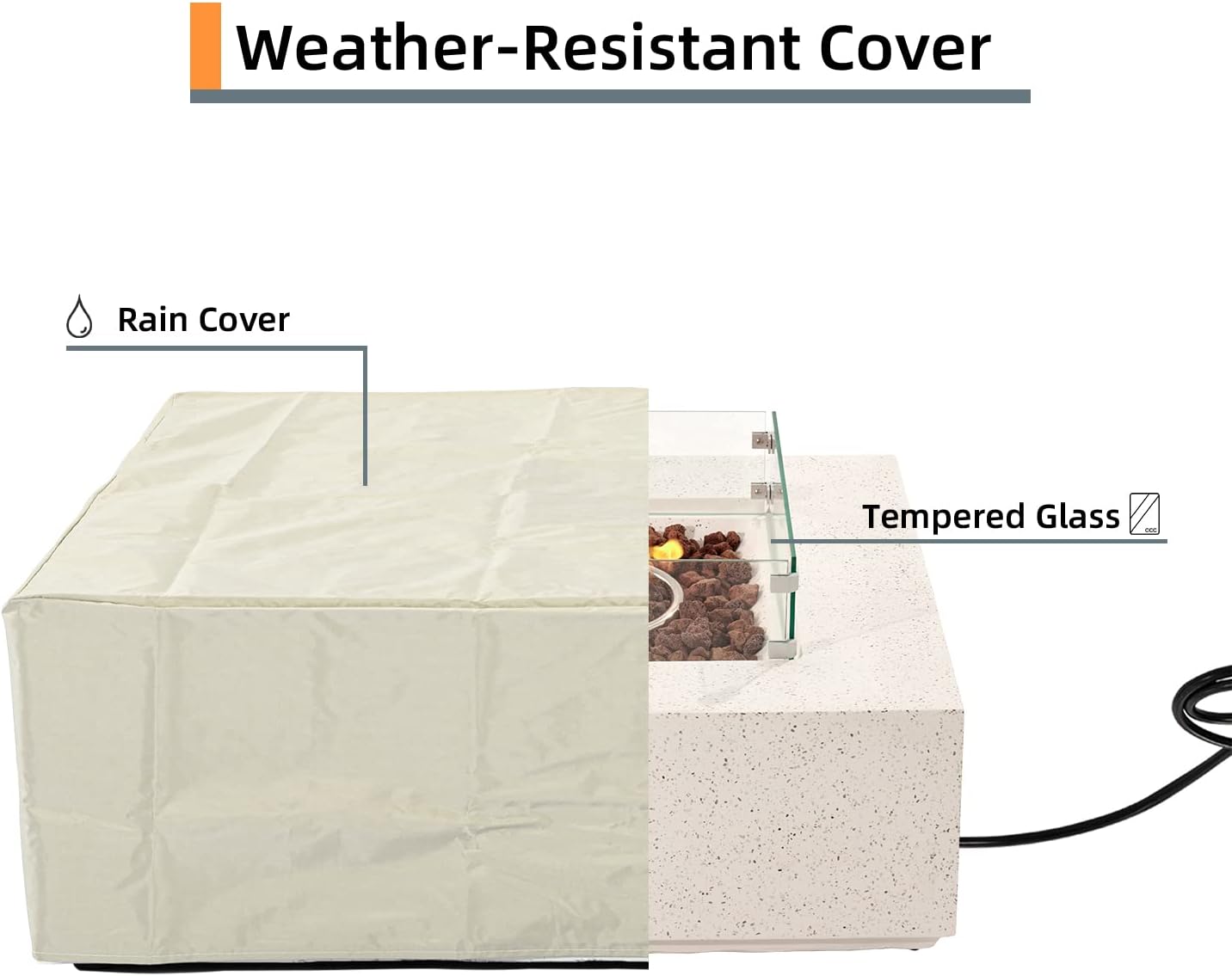 HOMPUS Outdoor Square Propane Fire Pit Table, 35''x12'' Fire Table w Wind Guard & 20lb Tank Cover Table, 50000 BTU Fire Pit w Free Waterproof Cover & Fire Stone for Patio, Garden, Colorful Terrazzo