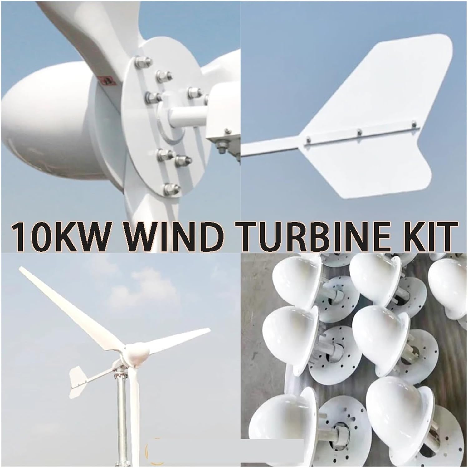 Wind Turbine Generator Kit, High Efficiency 10KW 48V 96V Horizontal Axis Wind Turbine Electric Alternative nerator 3 Blades 10000W Windmill for Farm Home for Hybrid Solar Wind System(96V)