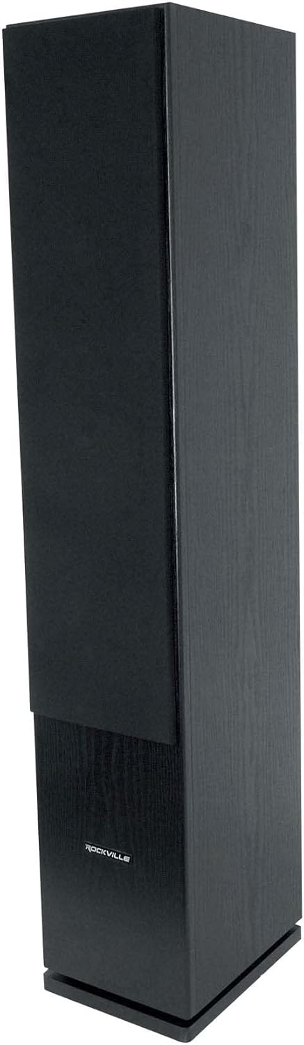 Rockville RockTower 64B Passive Tower Speaker, 4 Ohm, Black, High-Fidelity Sound, Detachable Grille, 3-Way, 6.5