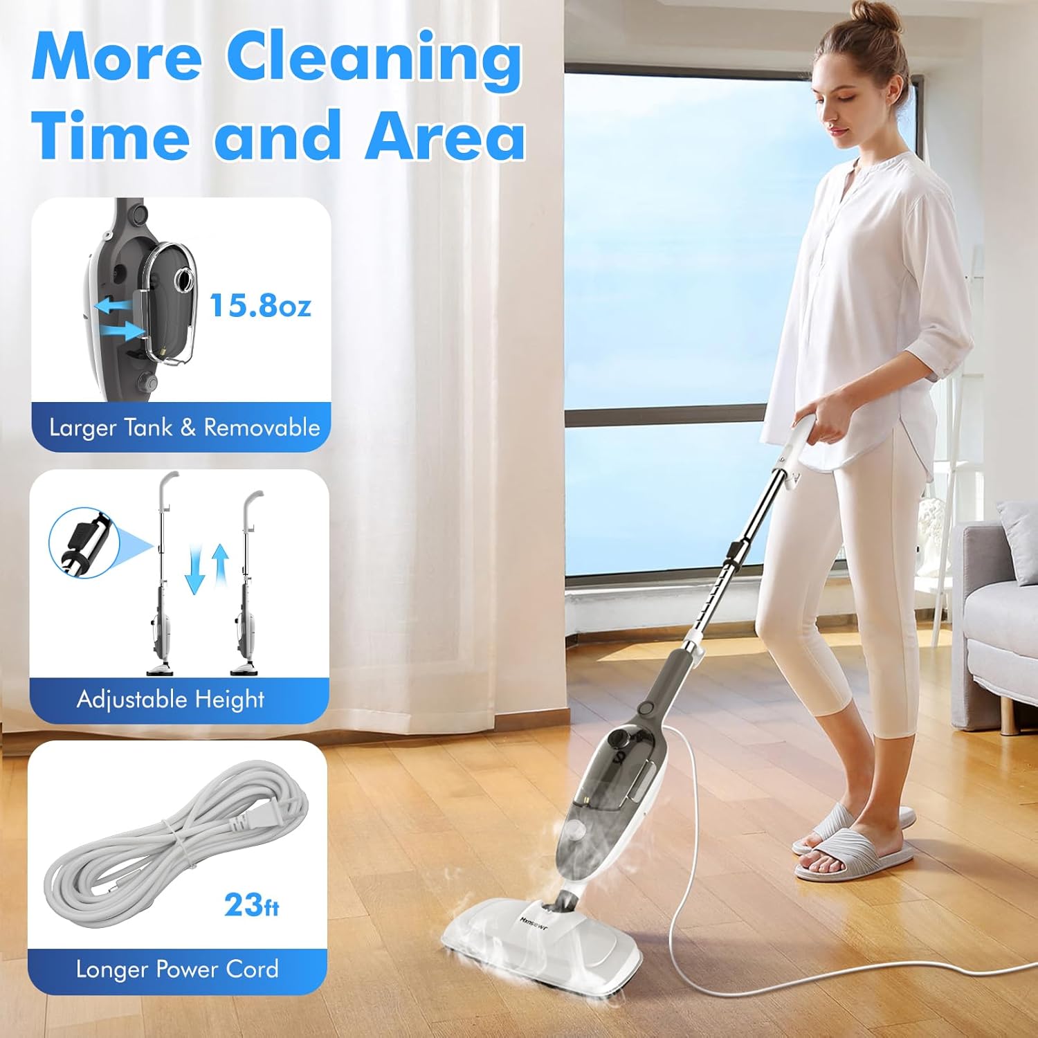 Steam Mop - All-in-one Powerful Handheld Steam Cleaner Detachable Floor Steamer with 11 Accessories, MultiPurpose Steamer for Hardwood Floors, Clothes,Windows,Tiles,Carpet, Whole Home Use,Grey