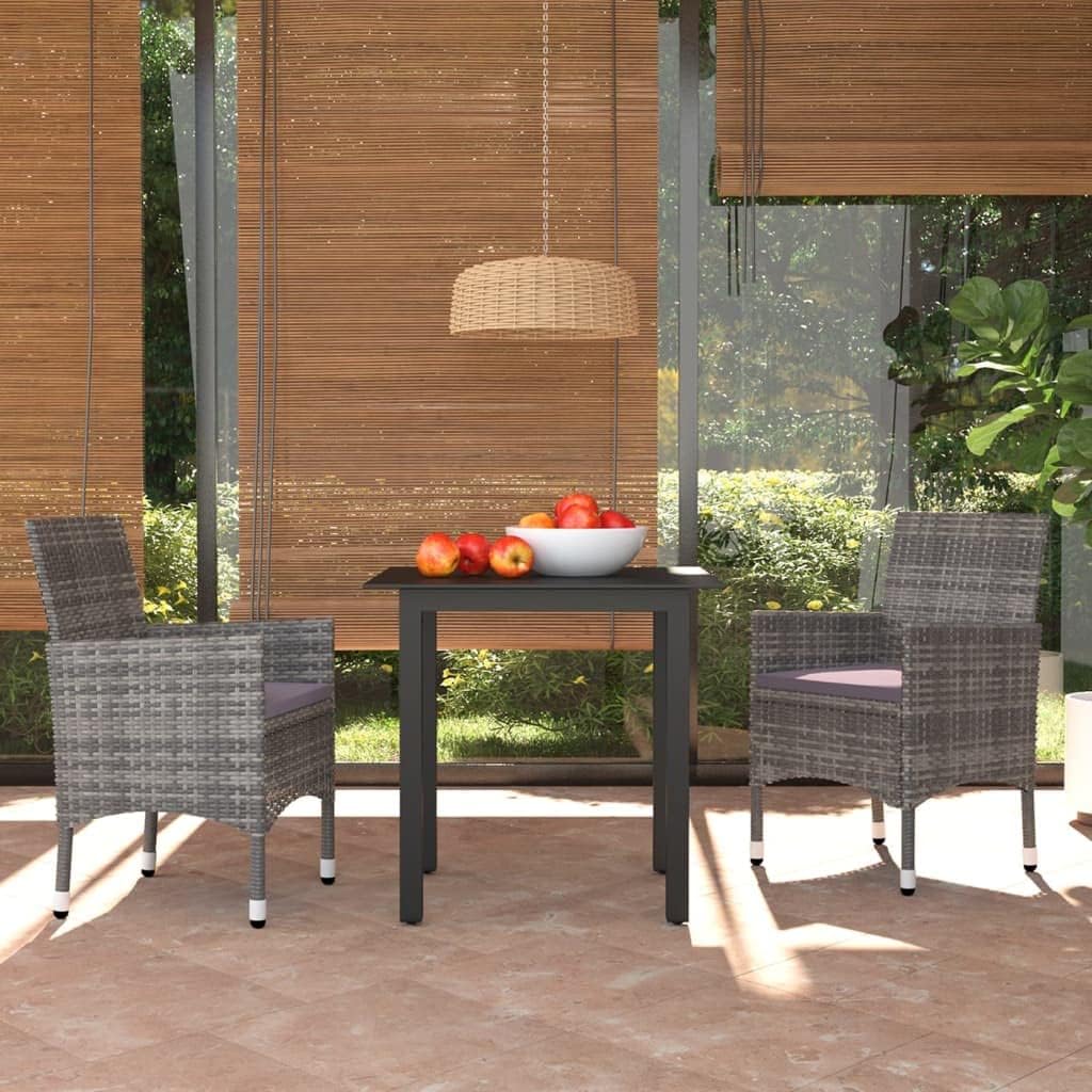 3 Piece Patio Dining Set with Cushions Poly Rattan Gray Garden Furniture