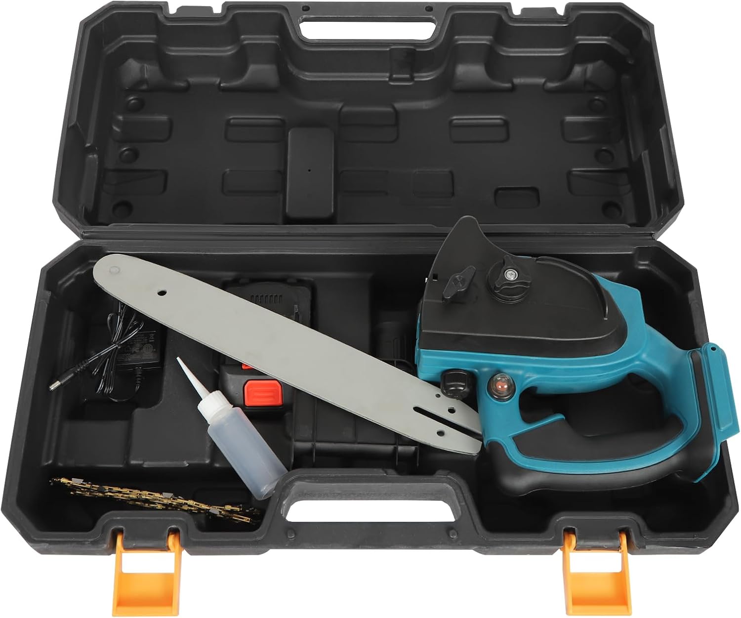 10 Inch Cordless Chainsaw Battery Powered, 21 V Handheld Rechargeable Chain Saw, 1000W Powered Electric Chainsaw Kit with 2600mAh Battery & Charger for Wood Cutting Trimming Courtyard Garden