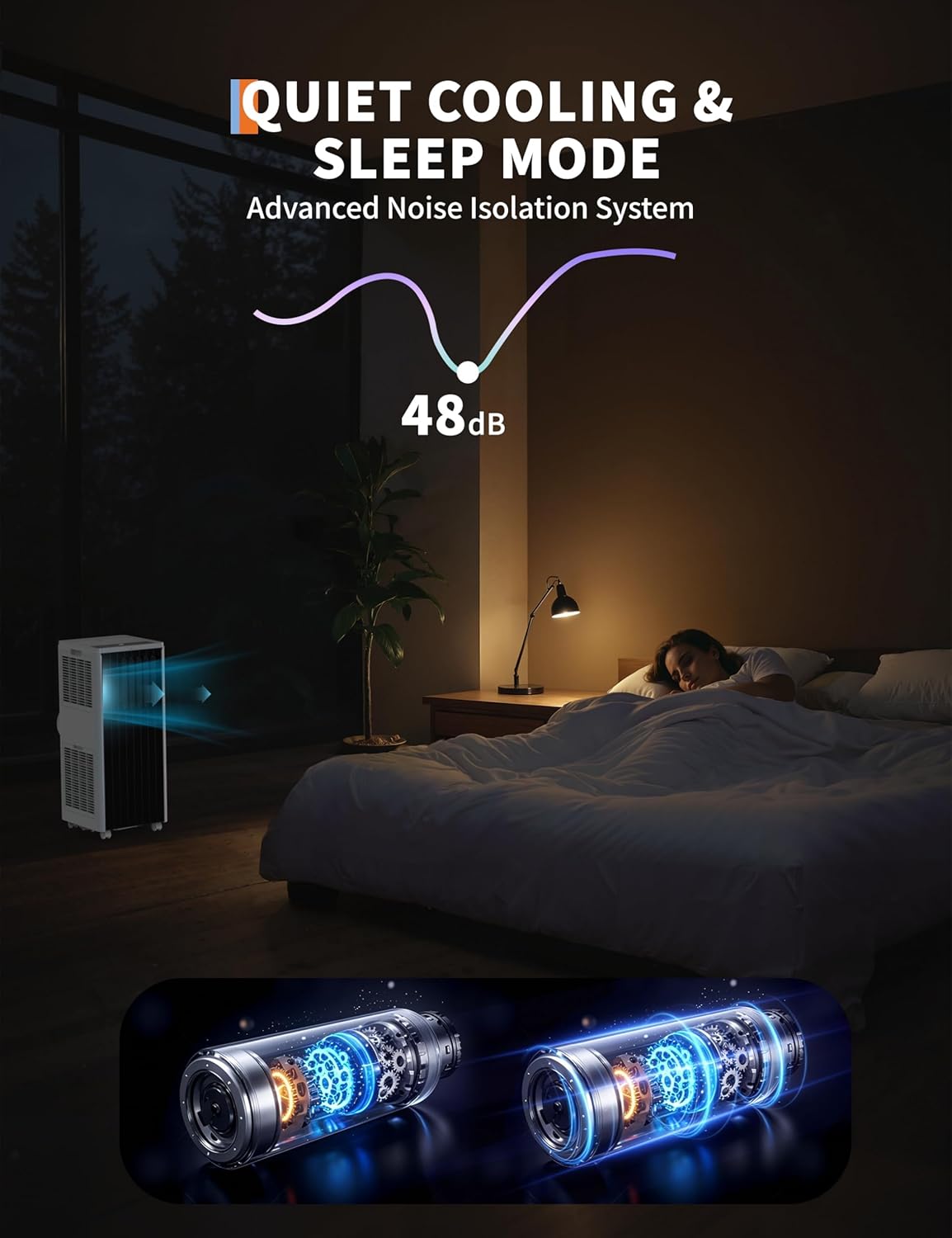 8000 BTU Portable Air Conditioner for Rooms up to 350 Sq. Ft, 3-in-1 Cooling, Dehumidifier & Fan with Quiet Operation, Efficient Cooling, Sleep Mode, 24-Hour Timer & Remote Control, Black & White