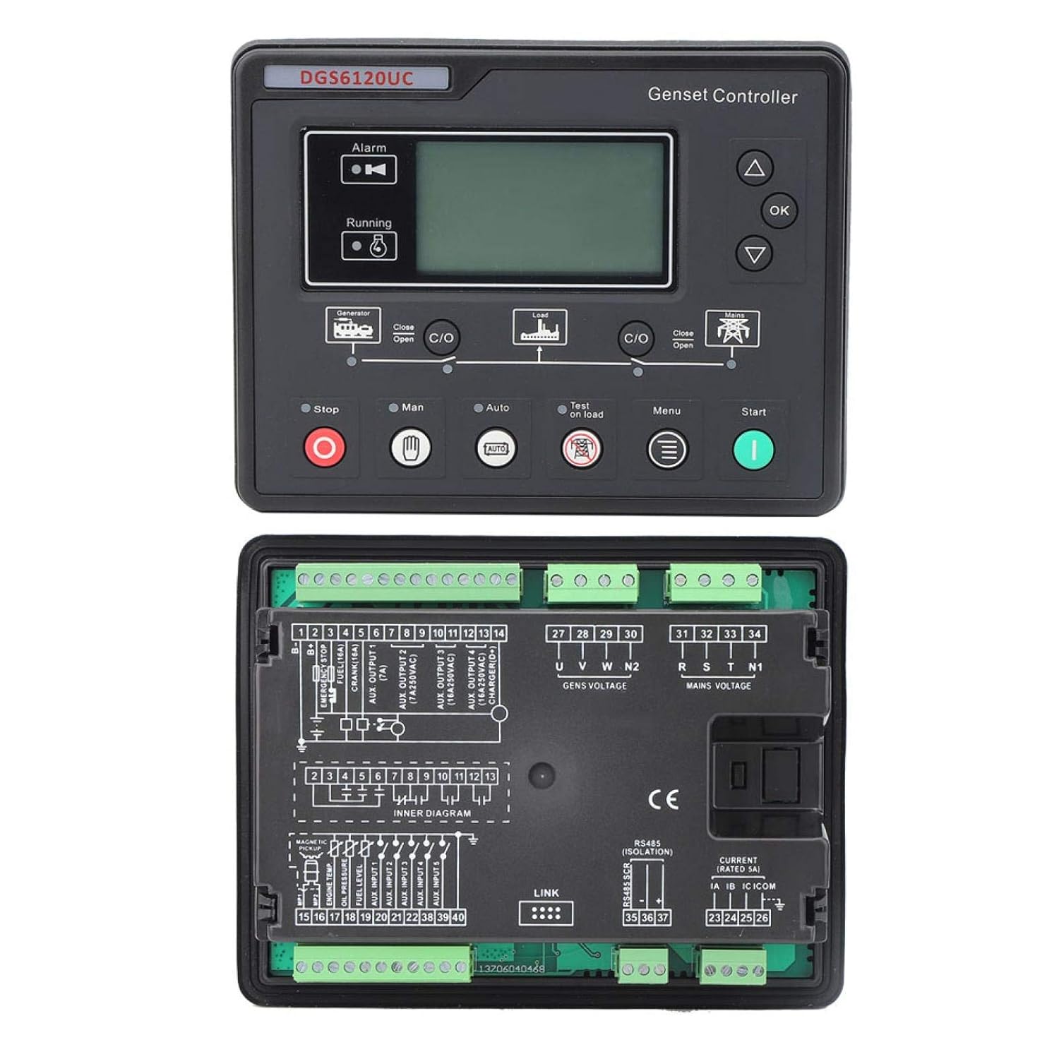 Genset Controller Module, DGS6120UC LCD Display Generator Automatic Controller Generator Set Parameters Monitoring Control Panel for HGM6120UC