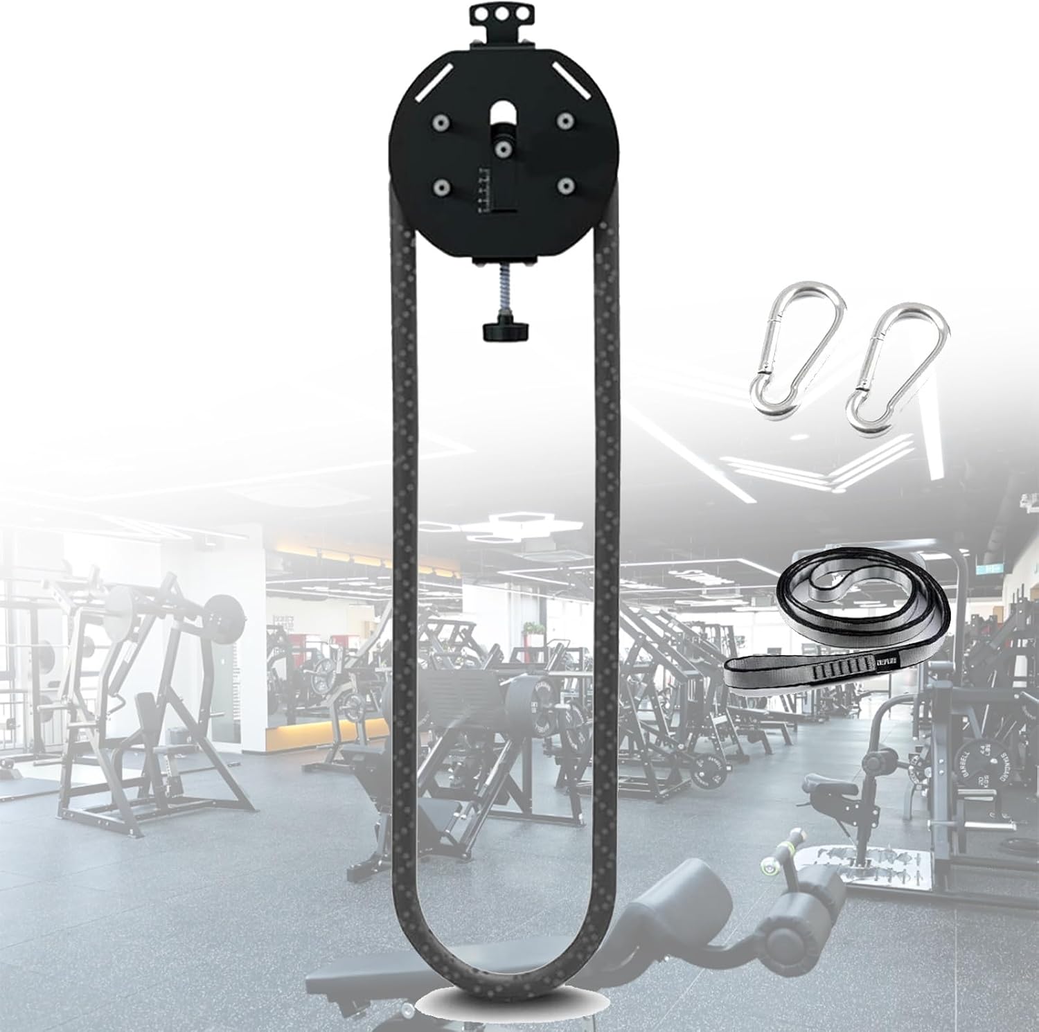 Mounted Endless Rope Pulley System, Steel Drum Mounts on Upright, Closed-Loop Nylon Rope, Home Gym Infinity Rope for Interval Resistance Training