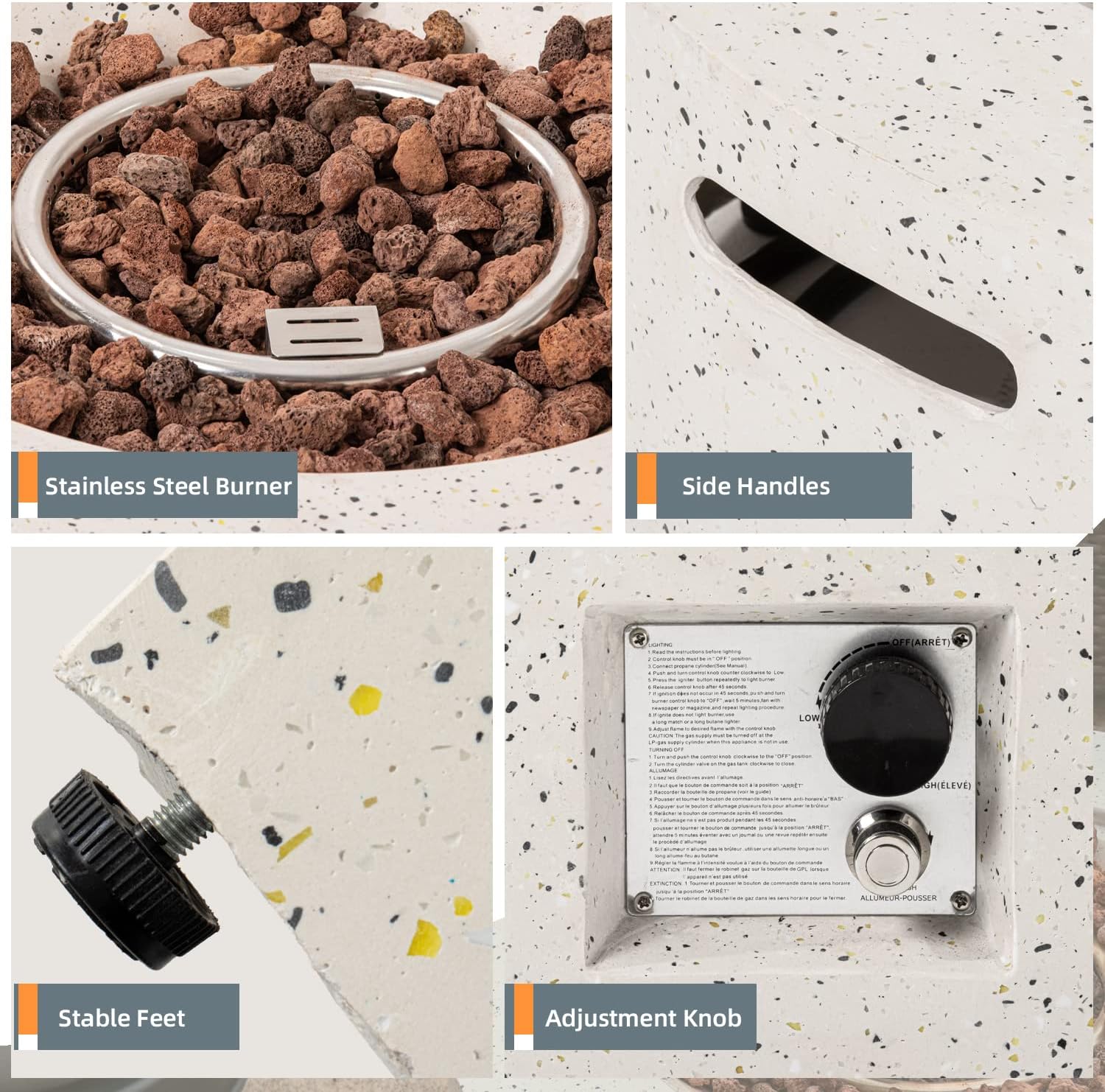 HOMPUS Outdoor Propane Fire Pit 40,000 BTU 42-inch x 17-inch Round Concrete Gas Fire Table Outside Smokeless Firepit with Tank Cover,Wind Gurad,Lava Rocks and Rain Cover for Garden,Deck,Backyard