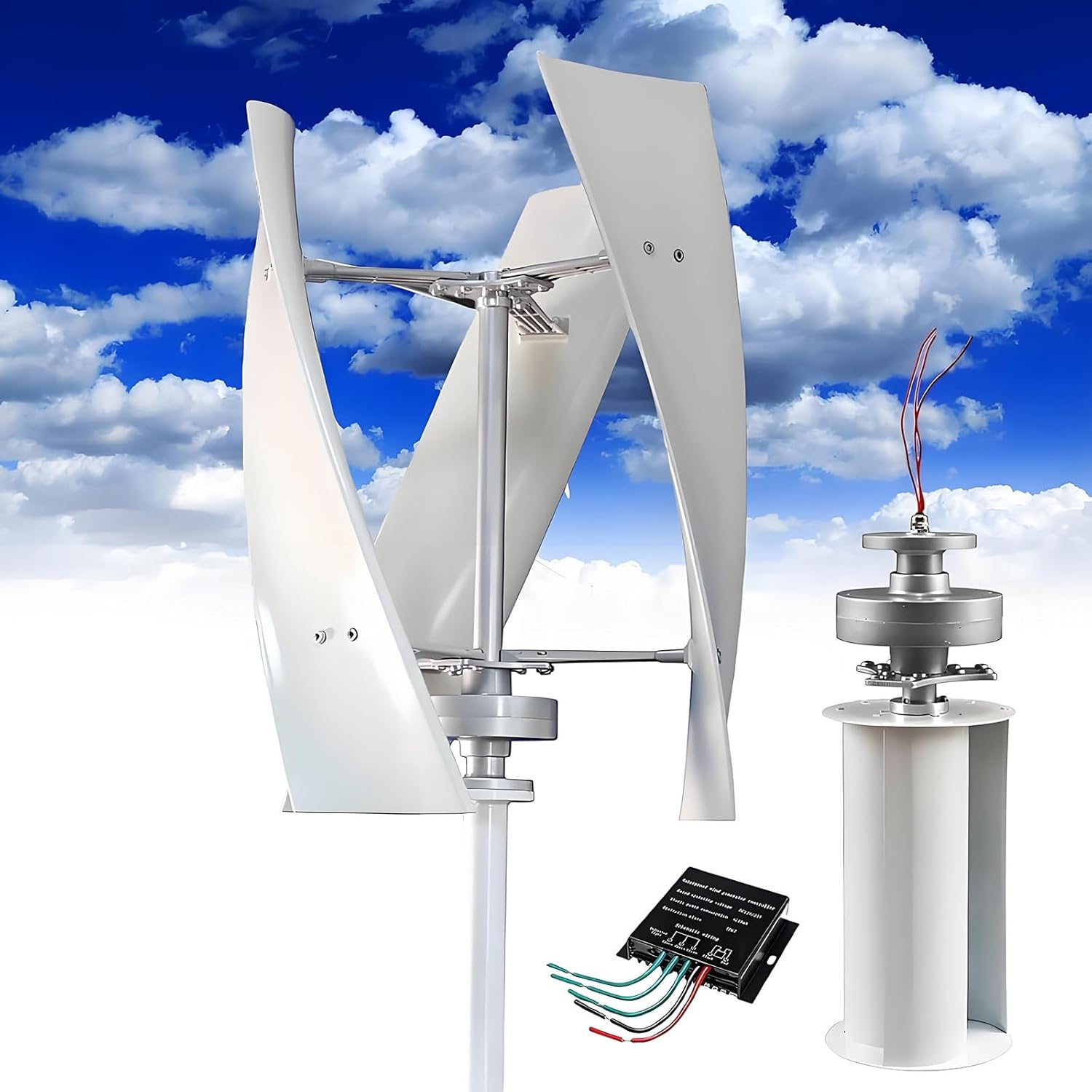 20000W Garden Vertical Wind Turbine Generator Kit, Three-Phase AC Vertical Wind 24V 48V 220V Wind Turbine with MPPT Controller for Home Industrial Energy Equipment 24V