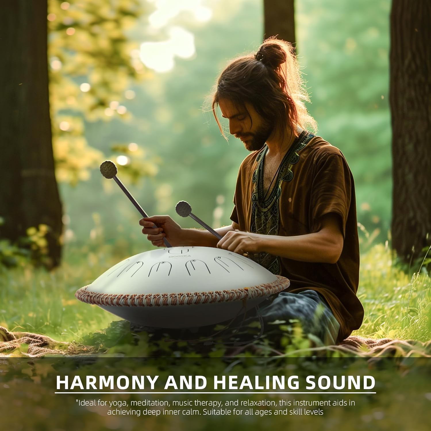 MOOZICA 15 Inch Steel Handpan Tongue Drum - 15 Notes in C Major 432hz Tongue Drum with Octave Overtone Design - Professional Percussion Instrument with Carrying Bag