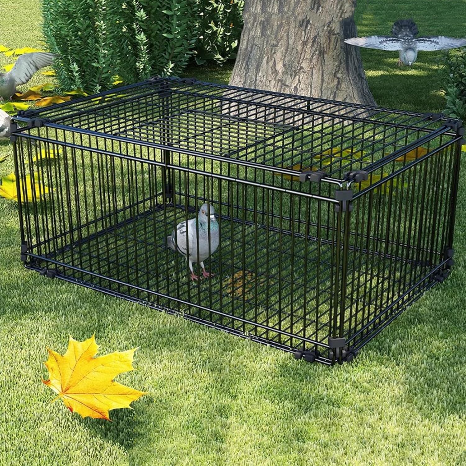 Sparrow Trap, Pigeon Trap with Escape-Proof Design, Bird Trap, 4 Sided Entrance Bird Cage, Skylight Design on The Top, Metal Pigeon Trap Cage(90x60x26cm/35x24x10in)