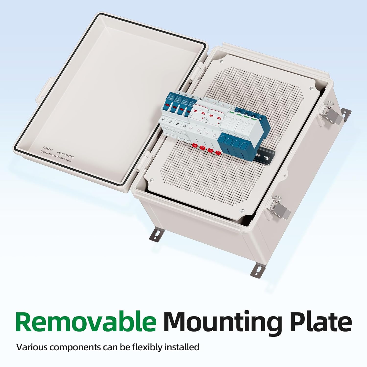 UL Certified Junction Box, NEMA 6 Weatherproof 94V-0 Flame Retardant, Plastic Electrical Enclosure for Industrial Projects, Includes Mounting Plate (Grey Cover, 16.1