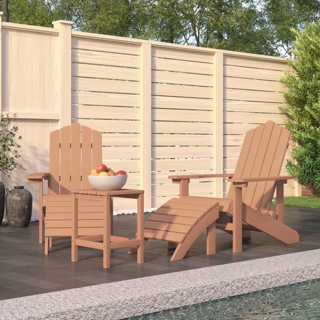 Patio Adirondack Chairs with Footstool & Table HDPE Brown,HighDensity Polyethylene Adirondack Patio Furniture Set with Footstools and Table for Outdoor Comfort Outdoor Furniture, Outdoor Chairs