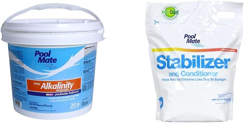 Pool Mate 1-2257 25 Pounds Swimming Pool Alkalinity Increaser, 25-Pounds (Bucket) & 1-2607B Swimming Pool Stabilizer and Conditioner, 7-Pounds