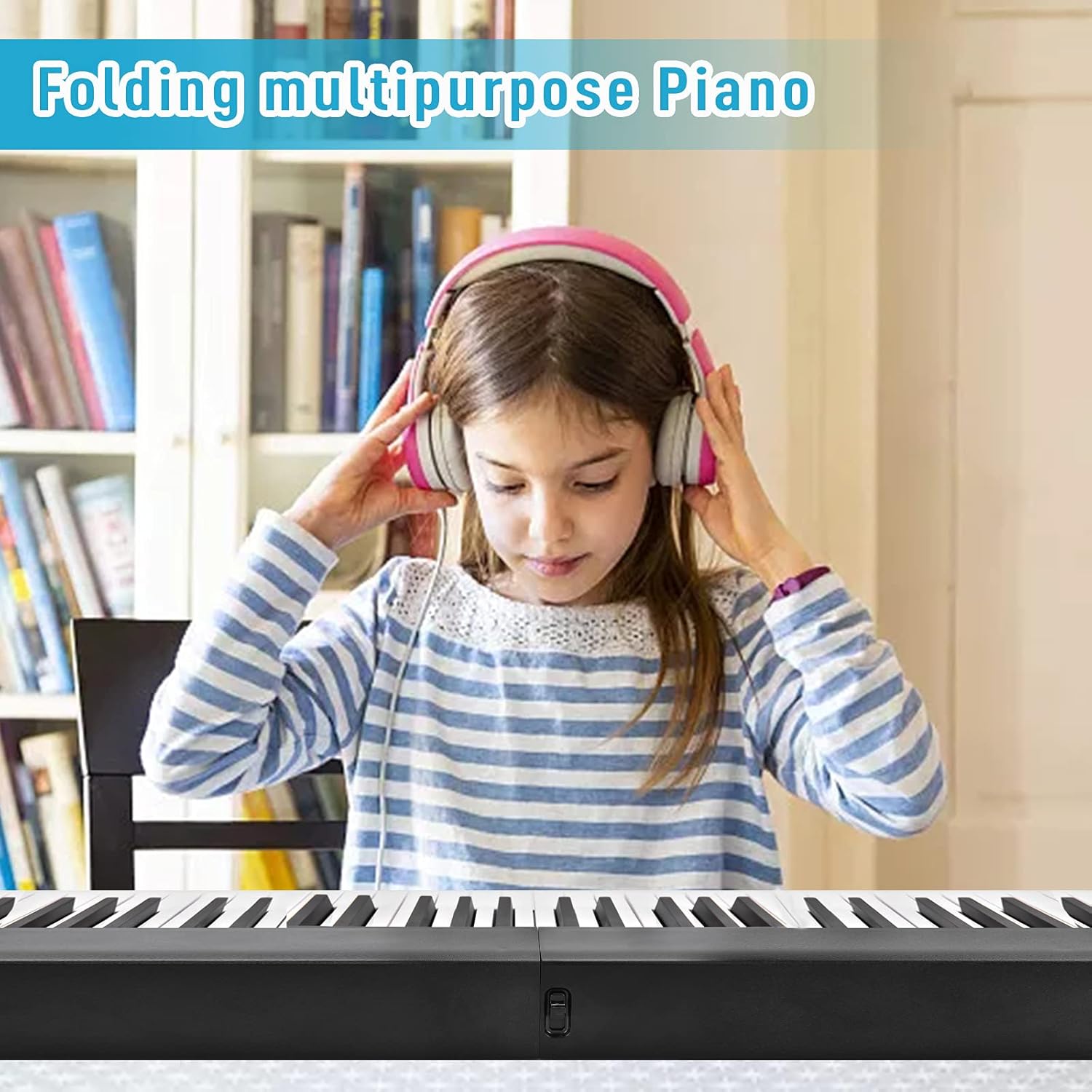 88 Key Foldable Digital Piano Keyboard,Full Size Semi Weighted Keys Bluetooth Keyboard Portable Electronic Piano with Pedal, piano bag,charger,Bluetooth MIDI,music stand for all ages