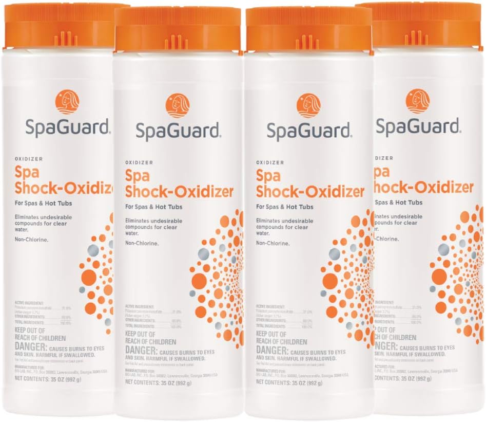 SpaGuard Spa Shock Oxidizer for Spas & Hot Tubs, 35 oz, Pack of 4, Non-Chlorine Oxidizer, Easy to Use, Quick-Dissolving Shock Treatment