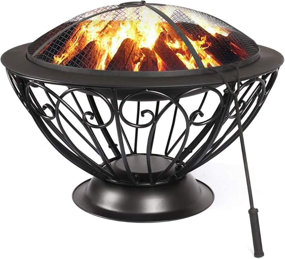 Fire Pit Portable Outdoor Fire Bowl, 20 Inch Wood Burning BBQ Fire Pits, with Spark Screen Poker Fire Pit