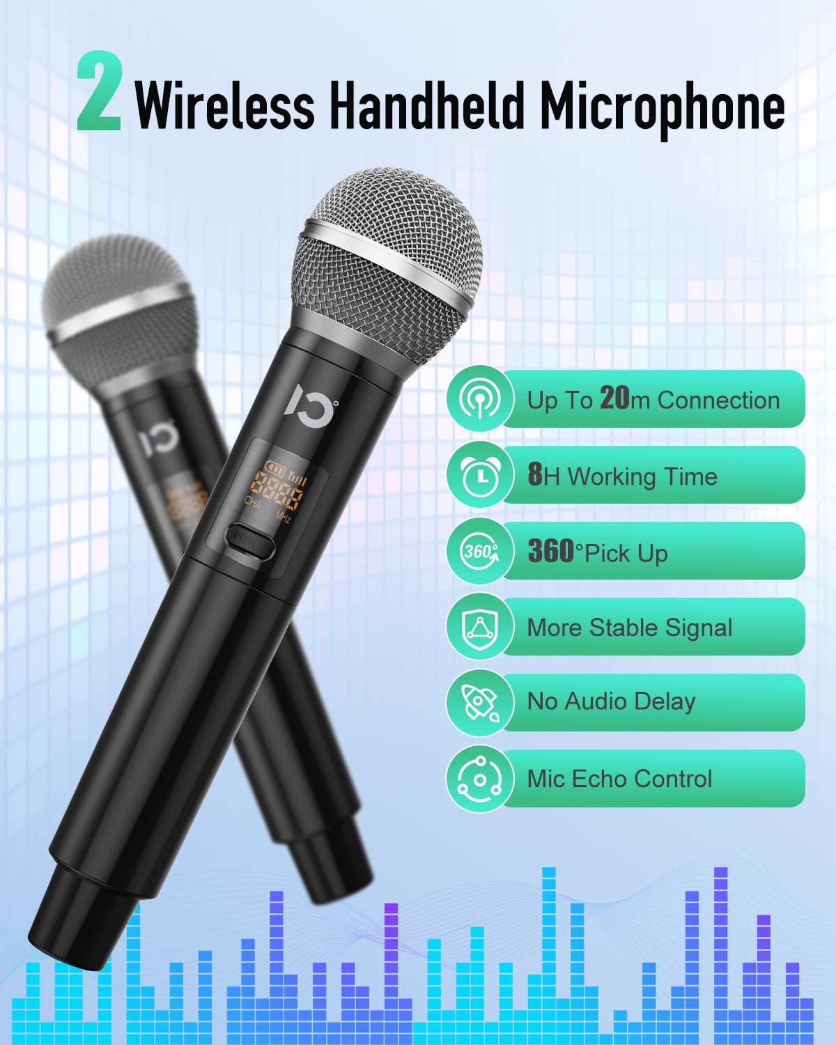 SHIDU 80W Powerful Voice Amplifier with 2 Wireless Microphones, Portable Speaker with Microphone, PA System with Sound Effects, Karaoke Machine Support BT/USB/TF Card/Aux/Guitar