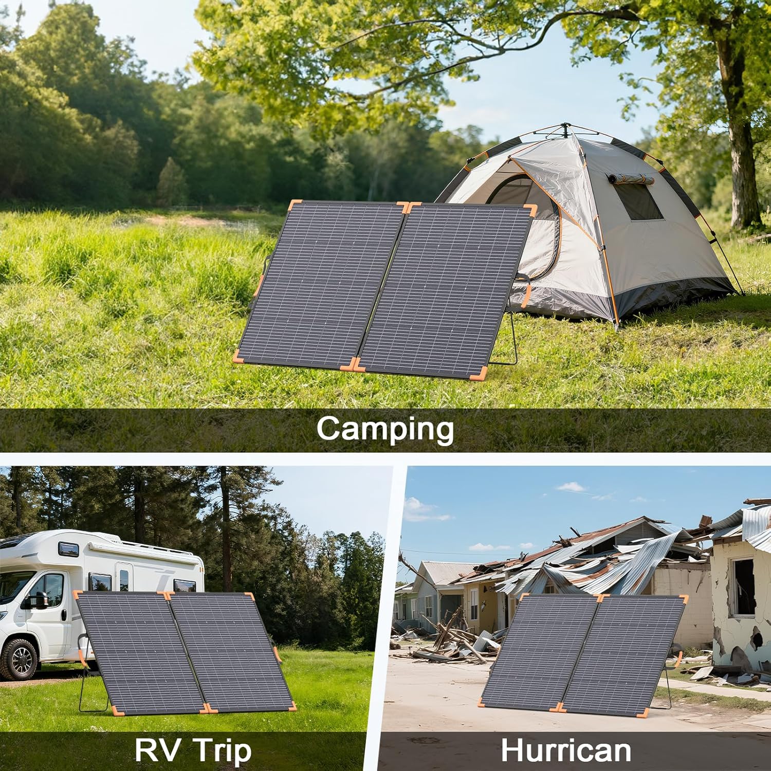 200 Watt Bifacial Portable Solar Panel, 20V Foldable Solar Charger for Power Station, IP68 Waterproof, 23.5% High Efficiency with 2 Sturdy Kickstands for RV Camping Off-Grid Blackouts