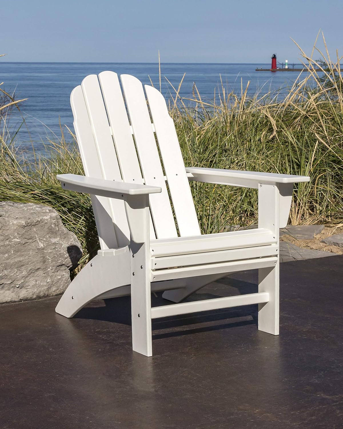 POLYWOOD Vineyard Curveback Adirondack Chair, Slate Grey - Heavy Duty HDPE Outdoor Patio Furniture - Classic Comfort Design for Deck, Garden, Backyard, Pool, Fire Pit