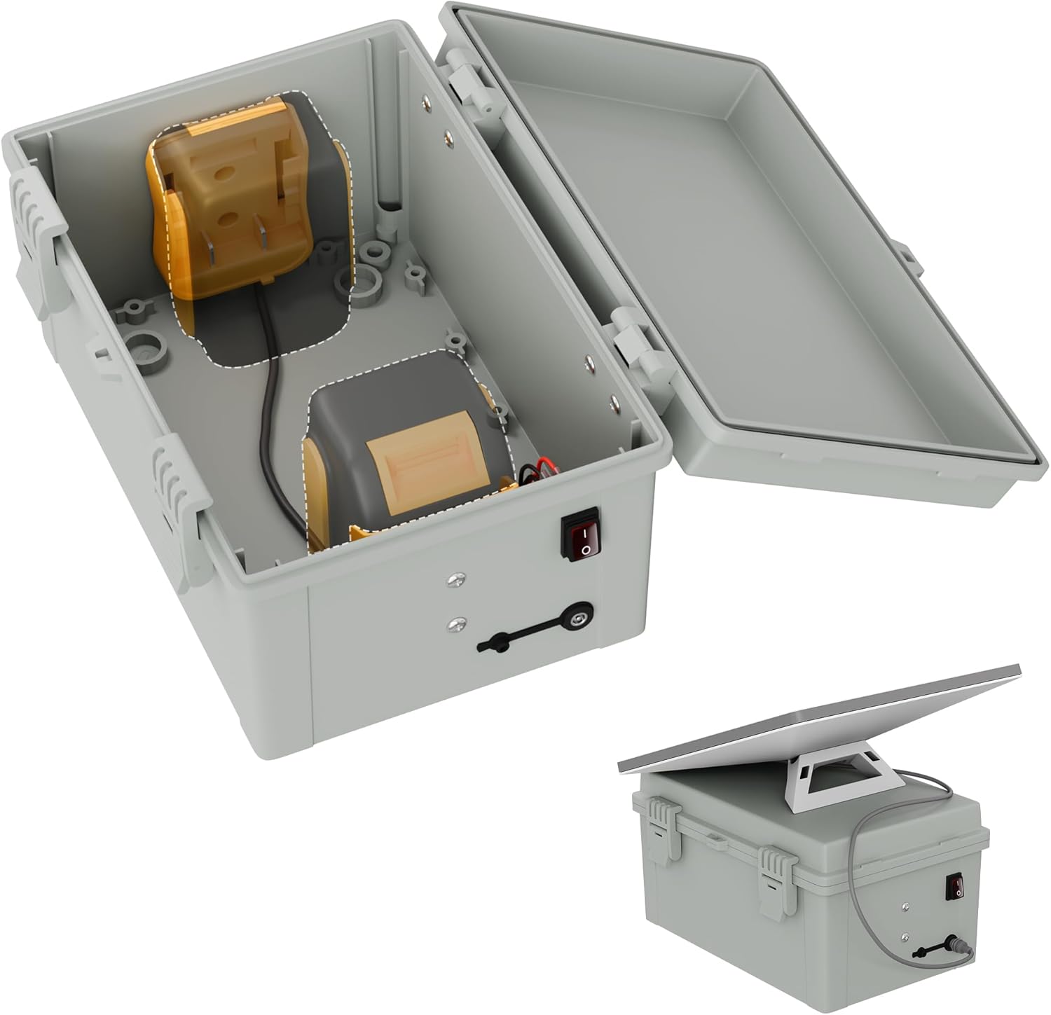 Starlink Mini Dual De.Walt Battery Pack Adapter Case with DC Female Plug and Switch Control, IP66 Waterproof Storage Box Ourdoor use for Star Link Mini Accessories