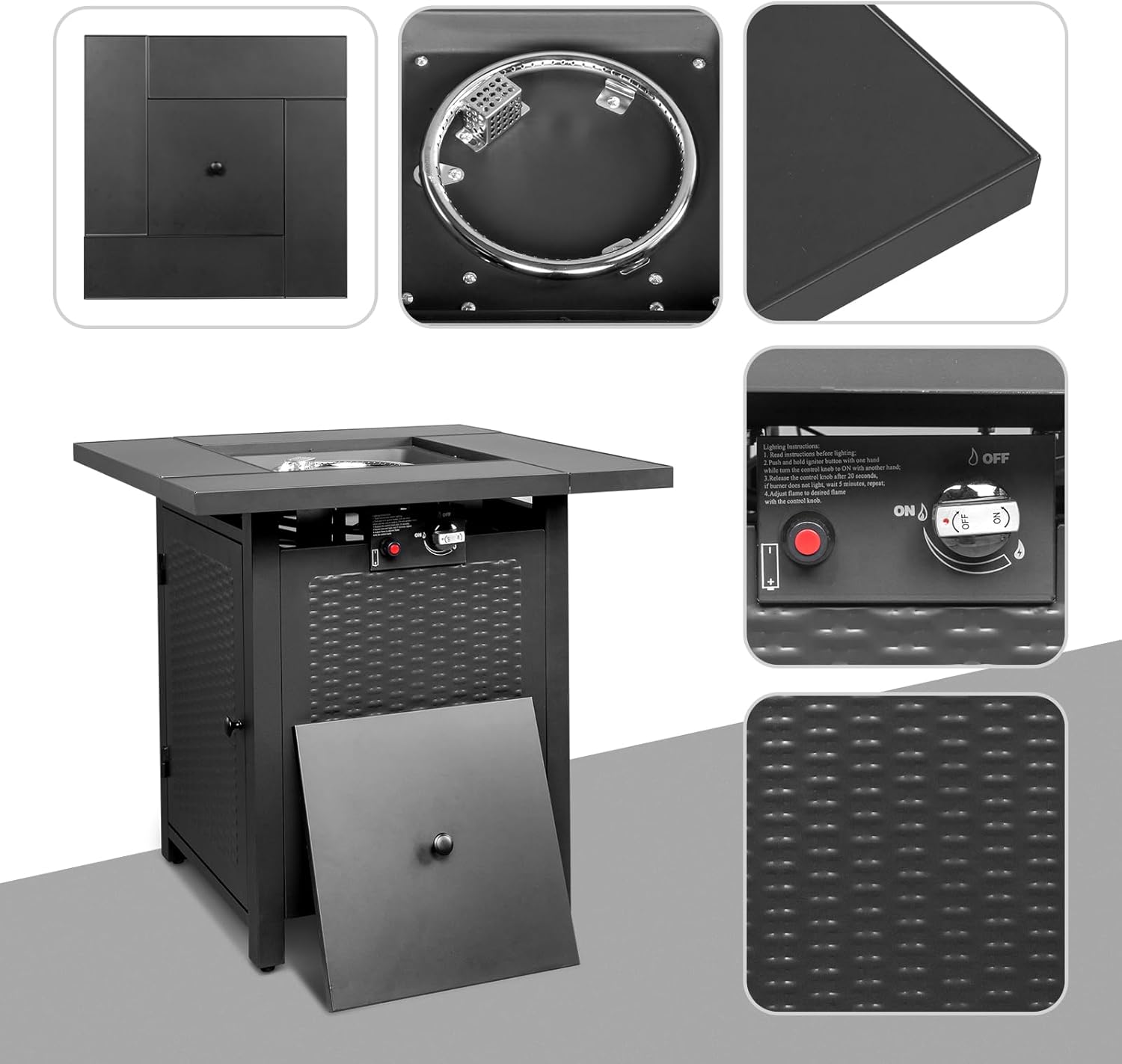 28-Inch Fire Table，50000 BTU Gas Firepit with Volcanic Stone Black