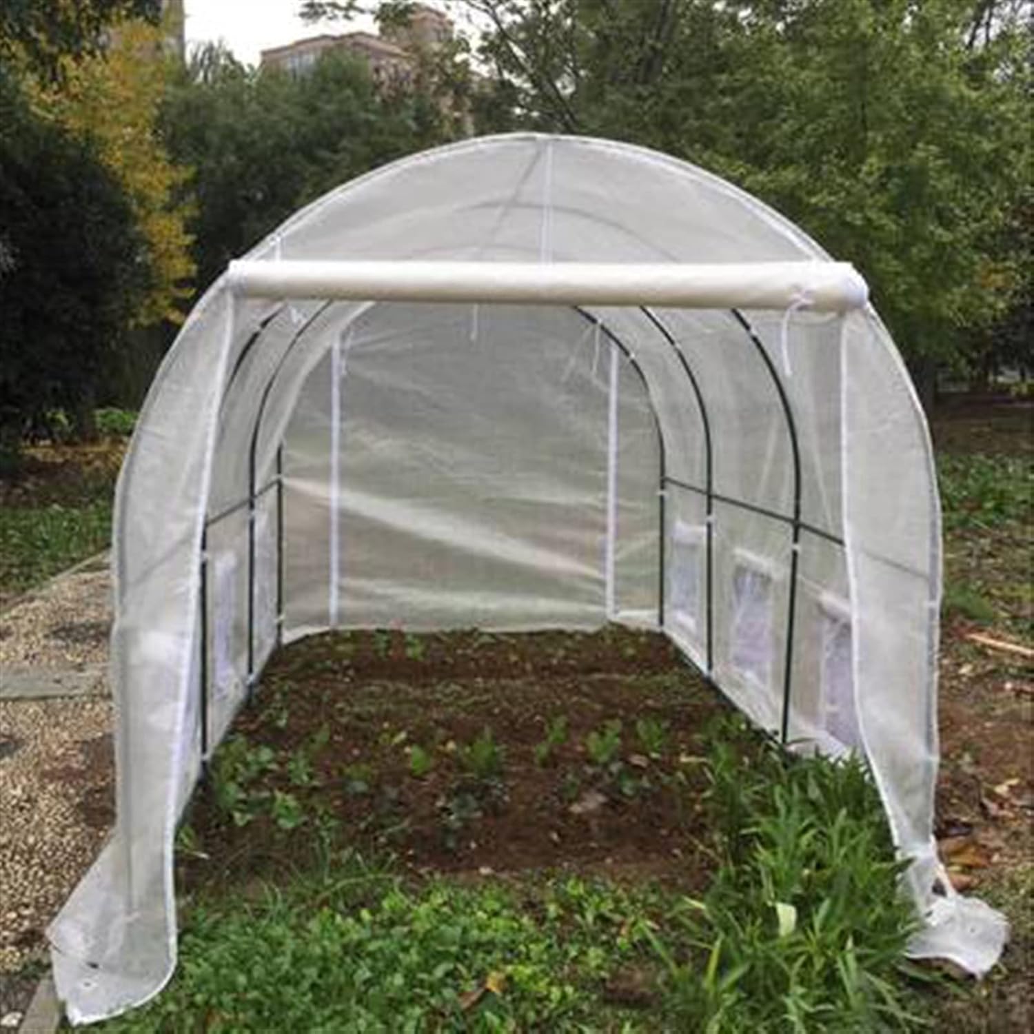 Large Walk-in Tunnel Green Houses, with Cover,Zippered Door & Roll-up Windows,Garden Accessory Tent for Backyard,for Outdoor Plant Gardening ( Color : White , Battery *1 : 360*215*220cm )