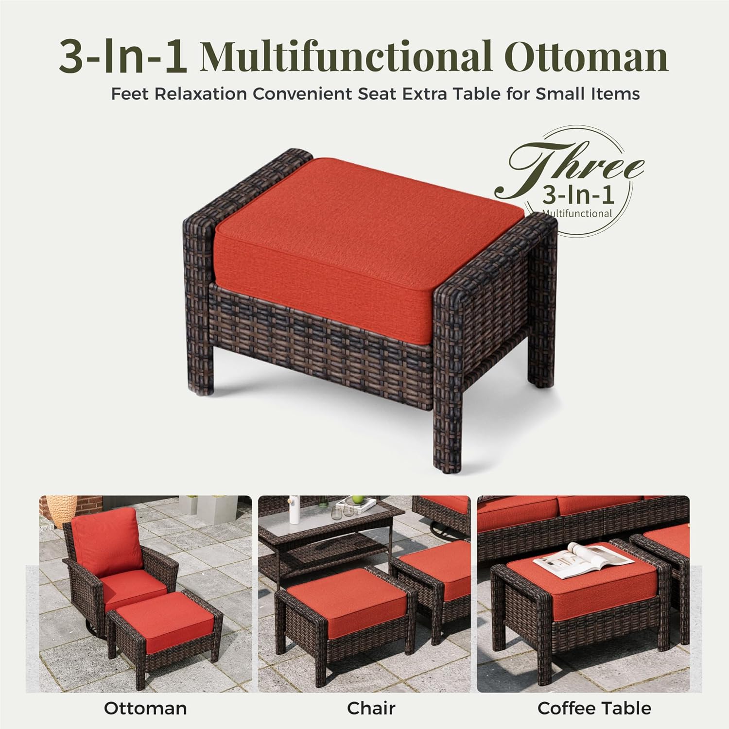 8-Piece Wicker Patio Furniture Set, Sectional Conversation Set with 2 x Swivel Chairs, 2 x Ottomans, 1 x 3-Seater Sofa, All-Weather Wicker Patio Conversation Set with 56