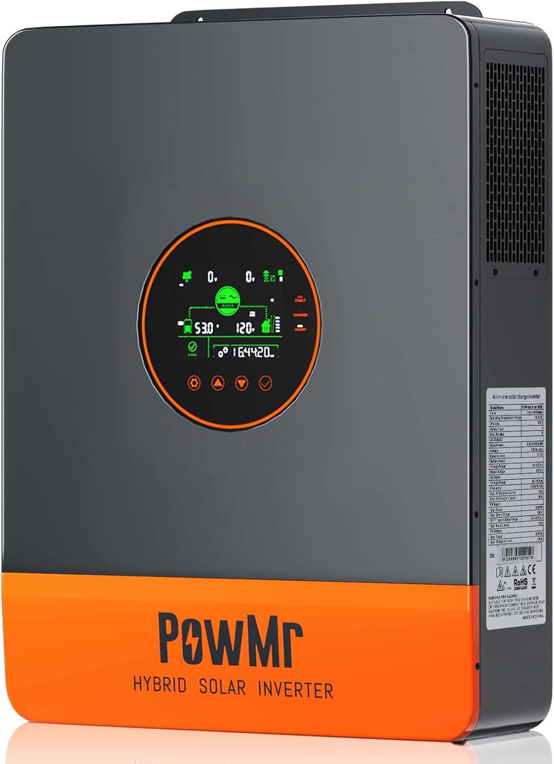 PowMr 5000W Solar Inverter 48VDC to 110VAC, 5kW Split Phase Inverter with 100A MPPT Controller Built-in, Max.PV Input 5500W, 500VDC, Pure Sine Wave, Support Up to 6 Units in Parallel