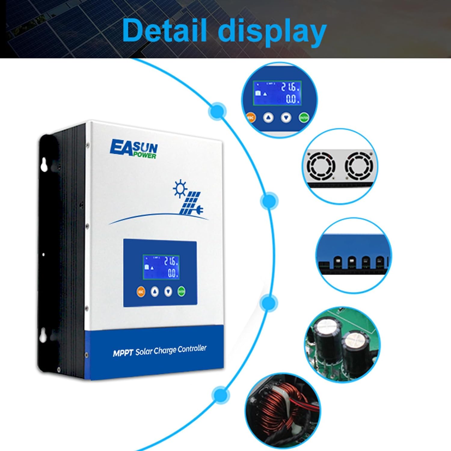 POWLAND 100A MPPT Solar Charge Controller,12V/24V/36V/48V Auto,Max Input 150V LCD Display Regulator Intelligent Regulator Charge Controller