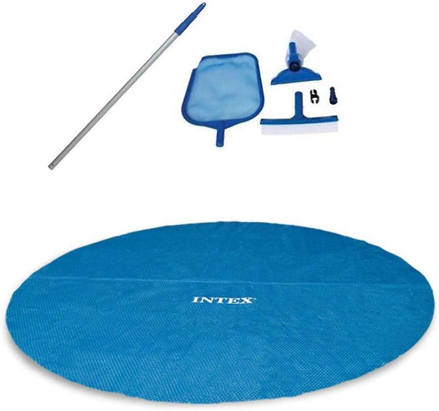 Intex 18 Ft Round Easy Solar Cover and Maintenance Kit w/Vacuum Skimmer & Pole