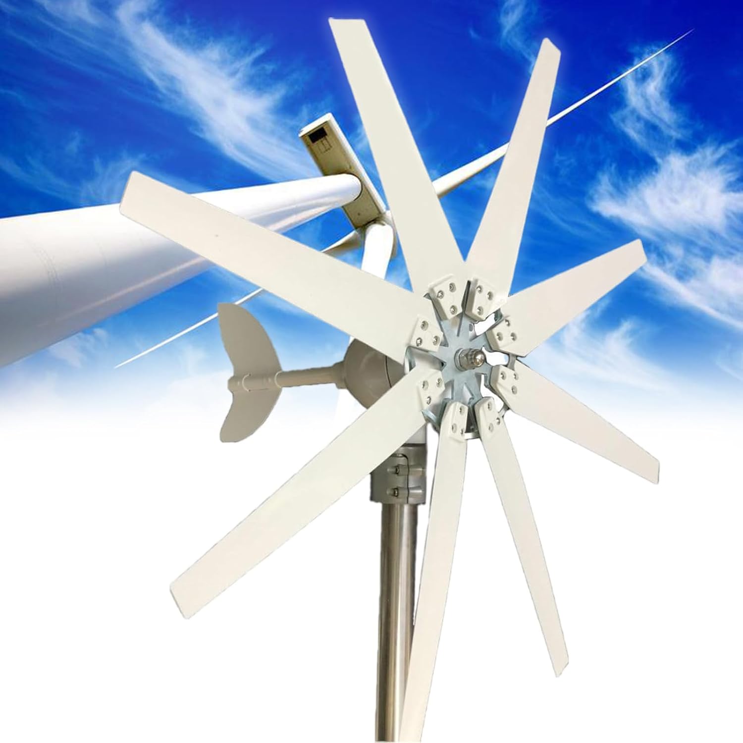 12000W Wind Turbine Generator Kit - 8-Blade Design, Solar Wind Hybrid Controller for 12V/24V/48V, Efficient Small Windmill for Home Energy, Eco-Friendly Renewable Power Solution