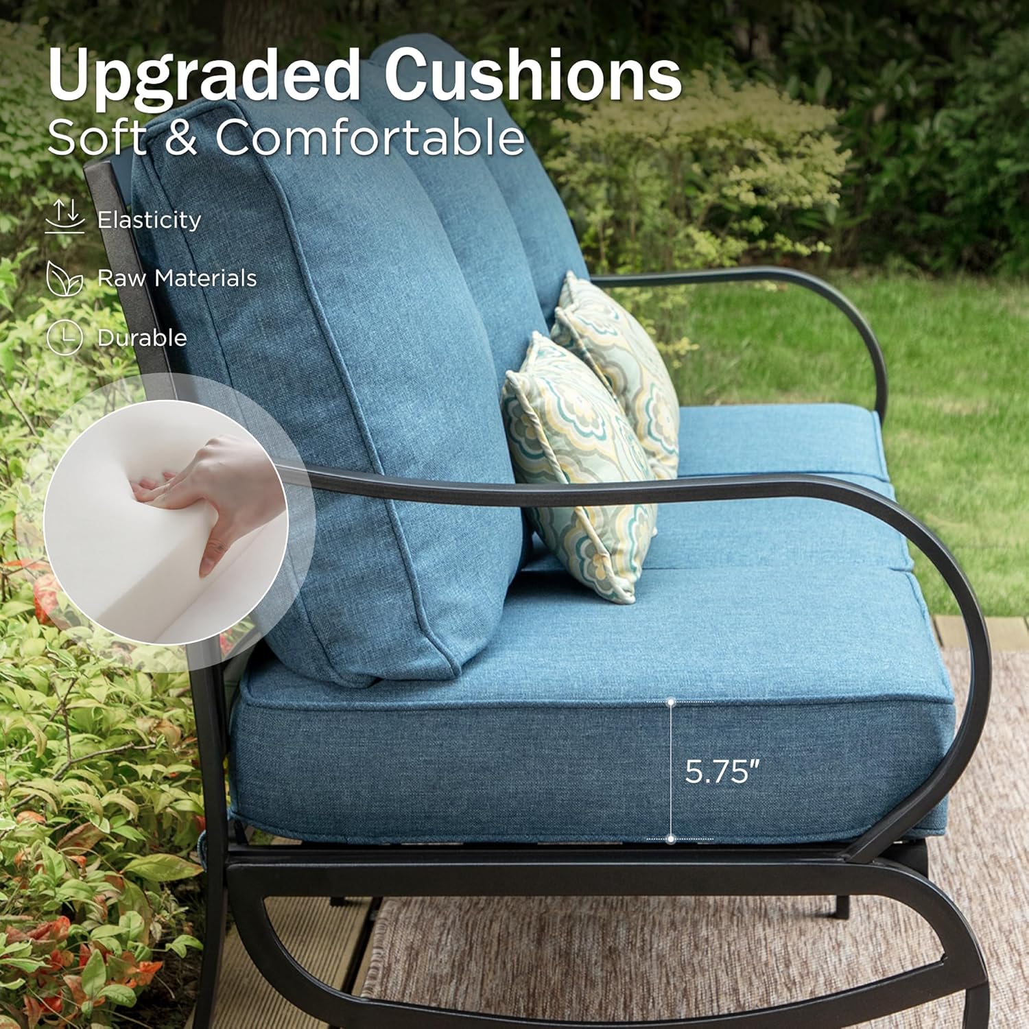 PHI VILLA Outdoor Patio Furniture Set, Swivel Sofa Chairs & 3 Deep Seat Sofa Bench, Gas Firepit Table, Upgraded Fabric Suitable for Outdoor Use, 8 PCS Navy Blue