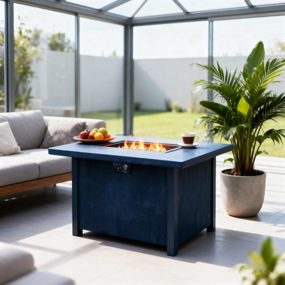 44 Inch Outdoor Propane Fire Pit Table with 50000 BTU Heat Output for Patio Garden Backyard - Charcoal Grain Effect Finish