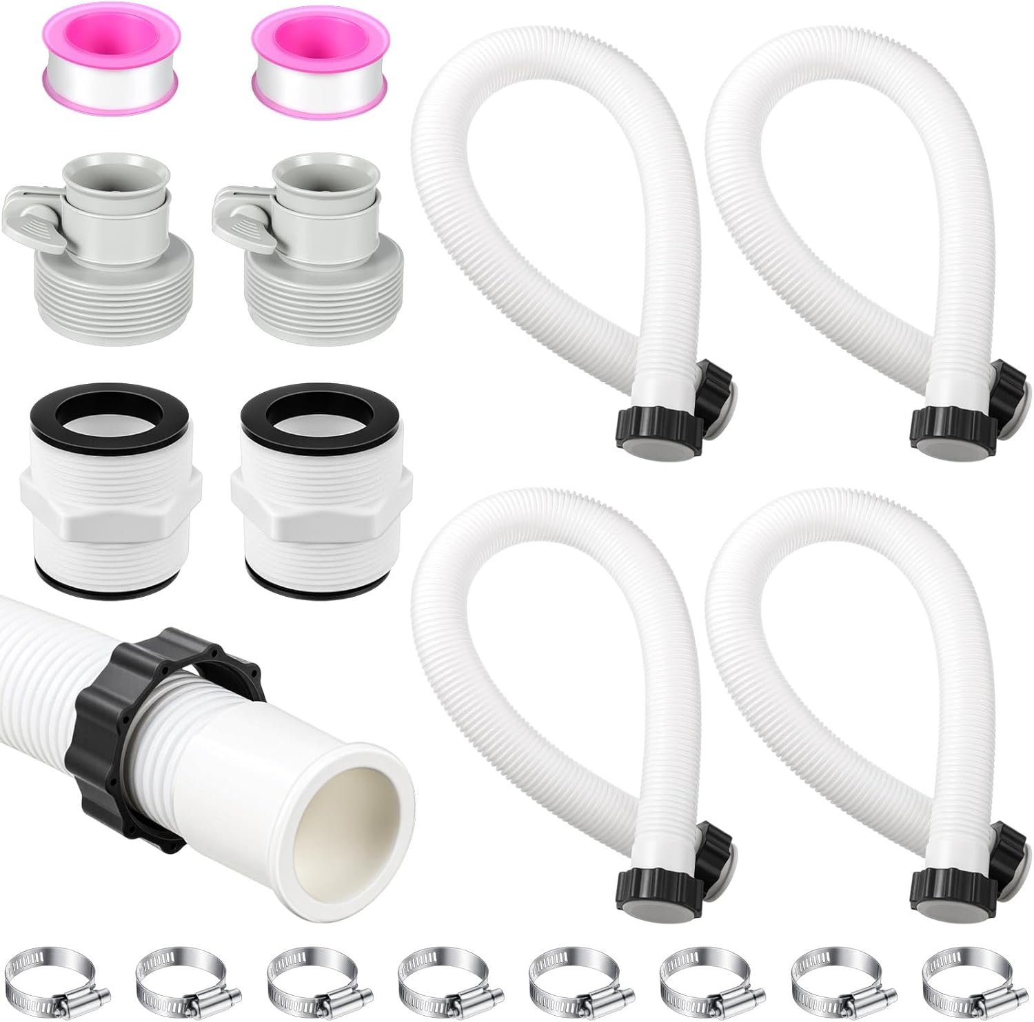4 Pack 1.5'' Diameter Flexible Pool Sand Filter Pump Hose Set 2 Way Connector 1.5'' to 1.5'' and 2 Type B Hose Adapters for Above Ground Pools Filter Pump and Saltwater Systems (40 Inches)