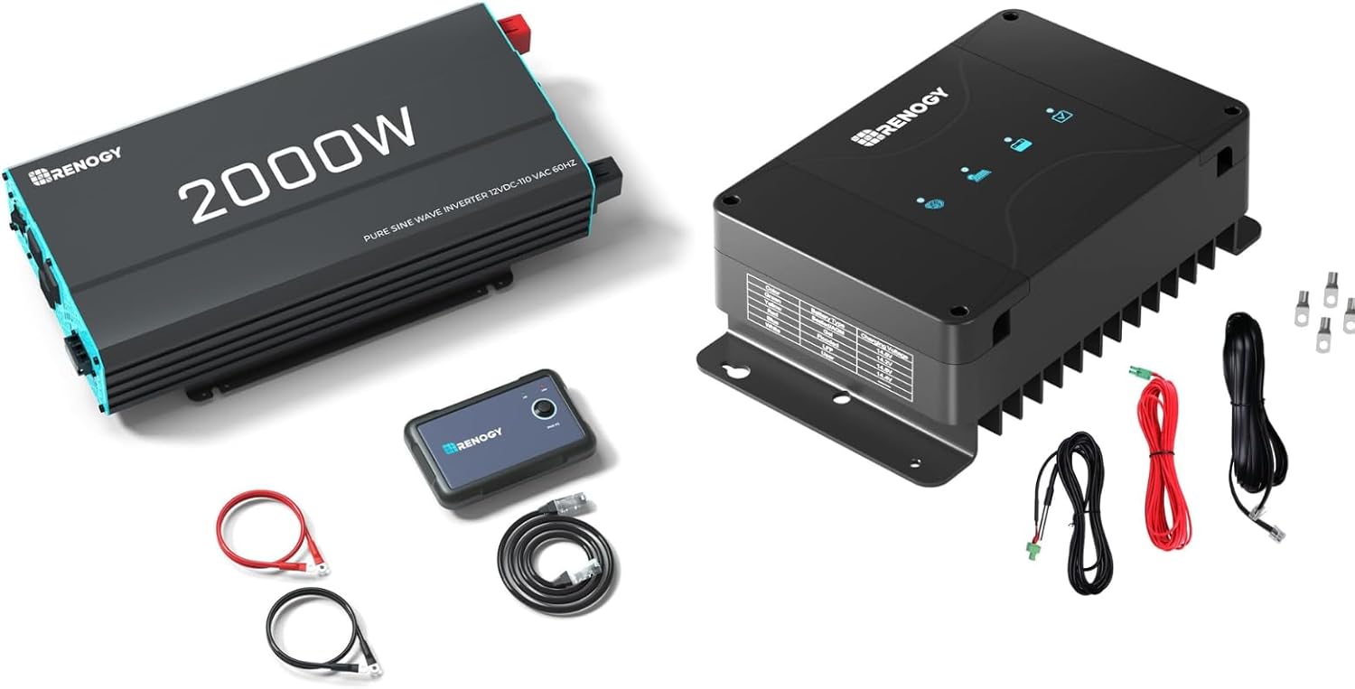 Renogy 2000W Pure Sine Wave Inverter & 50A DC-DC Charger with MPPT Bundle - Complete Mobile Power Solution for Solar & Alternator Charging