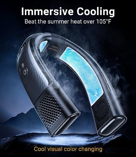 TORRAS COOLiFY 2S Neck Fans that Blow Cold Air [Limited Version], Neck Air Conditioner with Long Battery, Orange-blue-Change Neck Fan, Smart App Control Neck Fan Rechargeable, Black