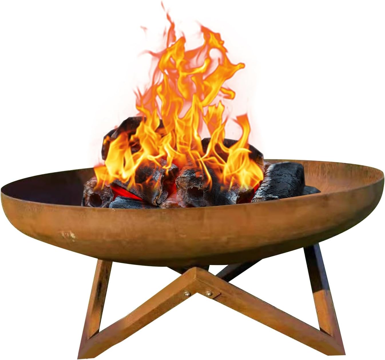 Generic BBQ Pit, Wood Burning Fire Pits for Outside, Thickened Corten Steel Basin Body for Wood Pellet Bonfire BBQ on Patio Garden Backyard Picnic, 5-7 People, 60*28cm, Metallic