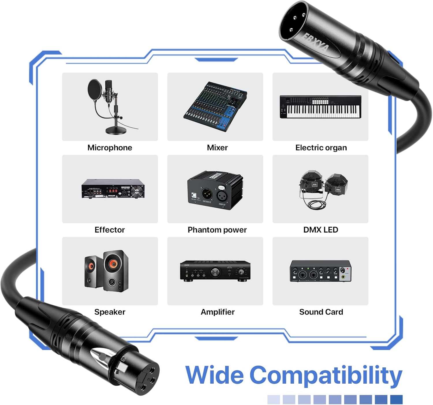 EBXYA XLR Cables, 100 Feet 2-Pack XLR Male to Female Microphone Cable, 3-Pin Balanced Speaker Cable, Multi-Colored Mic Cord for Mic Mixer, Speaker Systems, Radio Station, Podcast