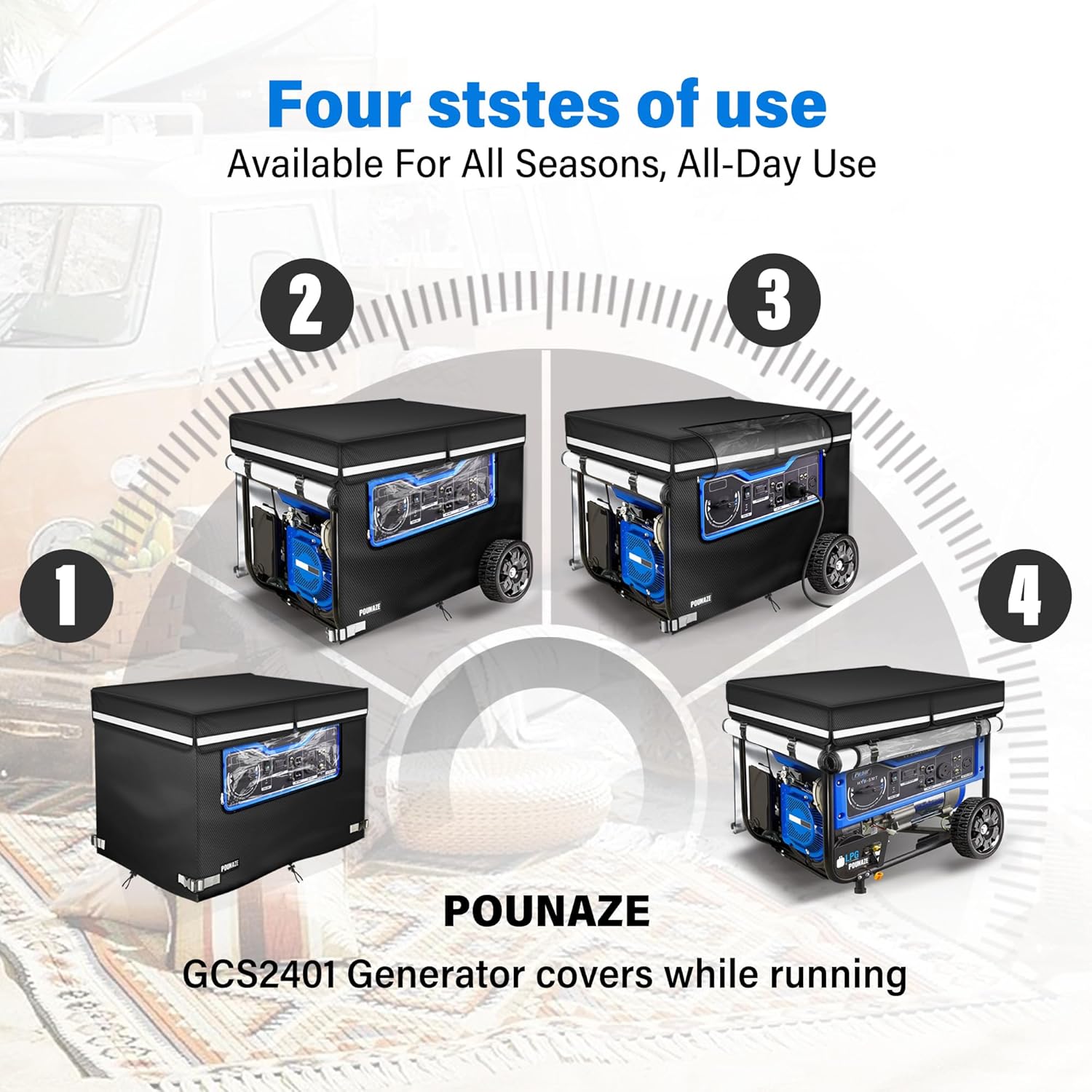 Running Generator Covers. Generator Cover Measures 38''L×28''W×27''H. Double-layer Fabric. Side Access to Control Panel and Top Access to Add Fuel. Fits Most 5,000-15000 Watt Generators, Black.