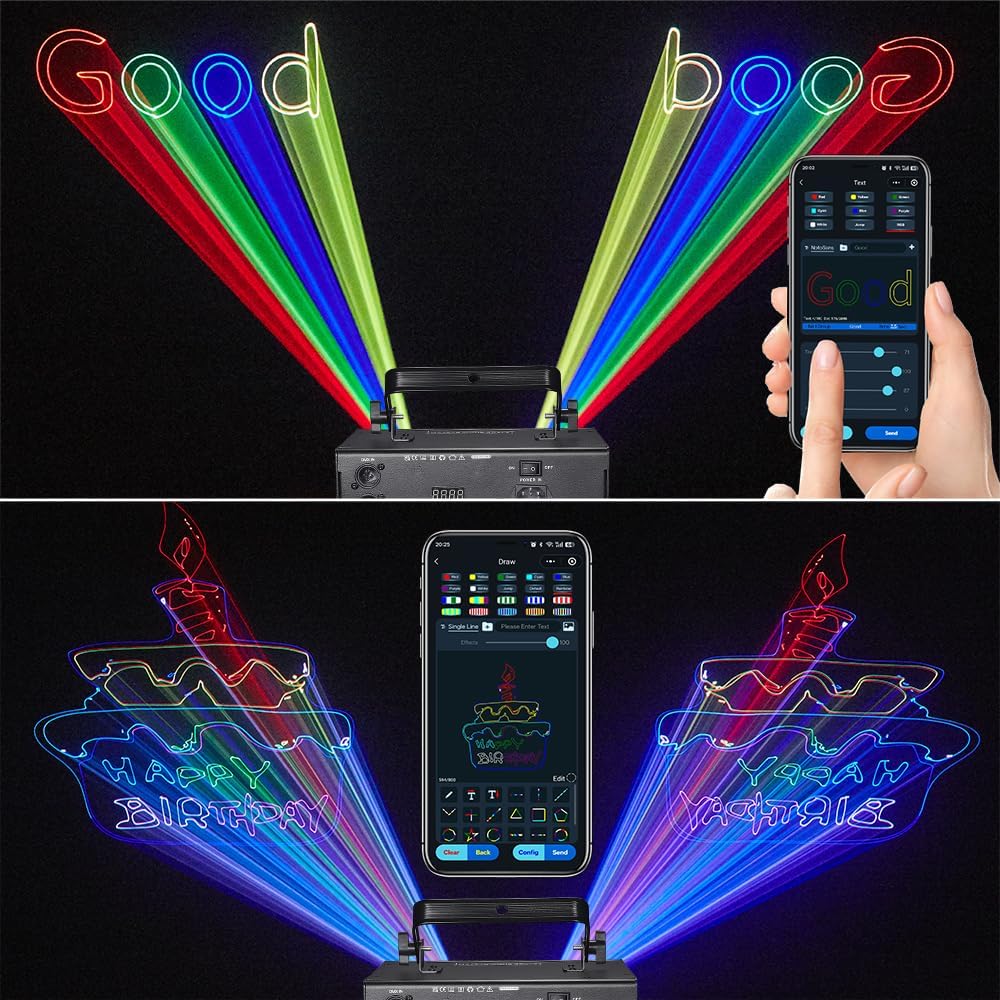 DJ Laser Light with App Control, 3D Animation Stage Laser Machine Projector, Support Custom Drawing, Text Playback, Personalized Program, DMX Music Sound & Remote Laser for Party, Disco, Club, Bar