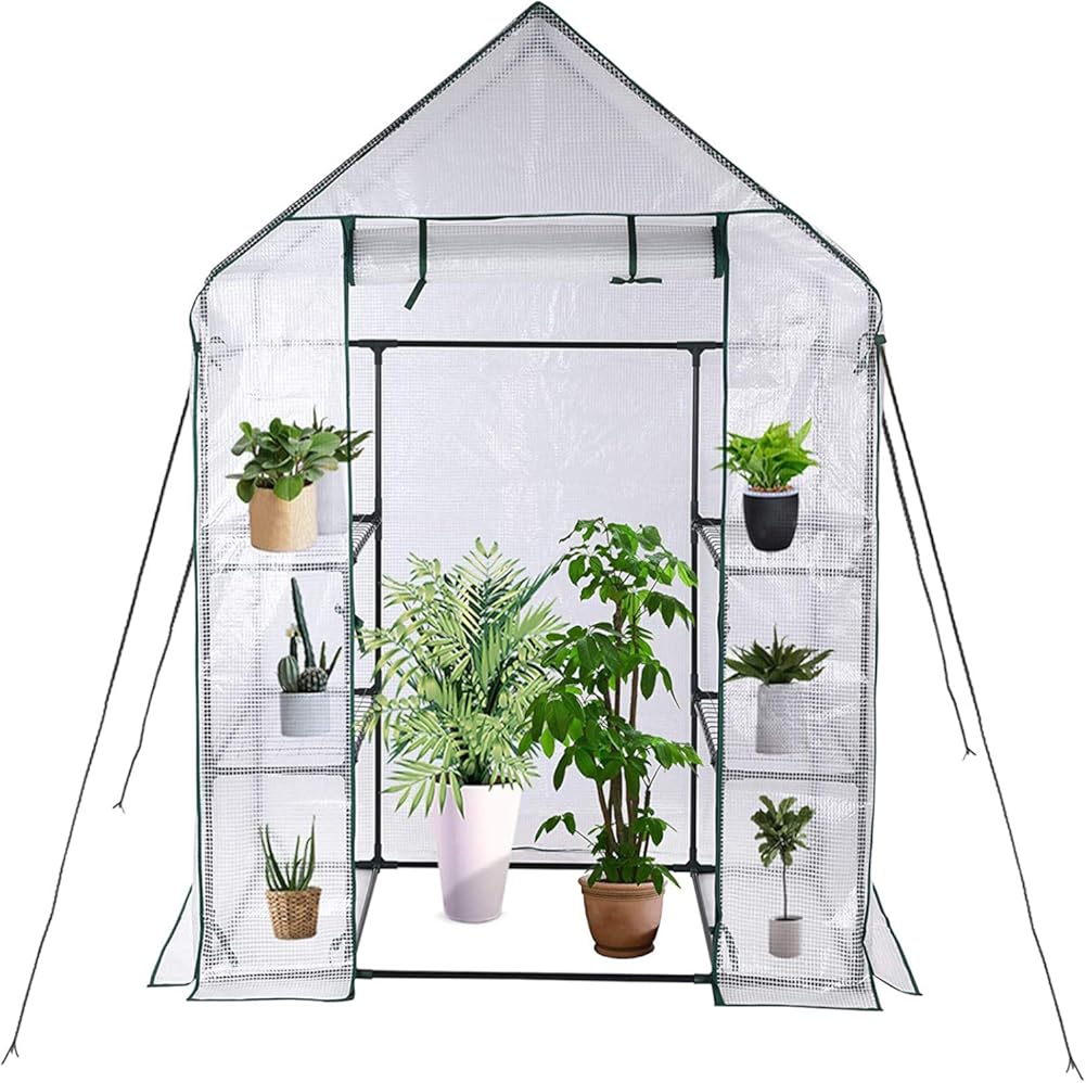 Portable Walk-in Greenhouse for Indoor/Outdoor Gardens, Patios, Backyards, with Roll Up Zipper Door