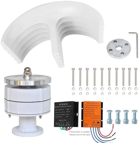 12000W Wind Turbine Generator - 12V/24V/48V/110V/220V, 5 Blade Vertical Wind Generator, 3 Phase AC Permanent Magnet, Complete Wind Turbine Kit with Controller for Hybrid Wind Solar Systems, White