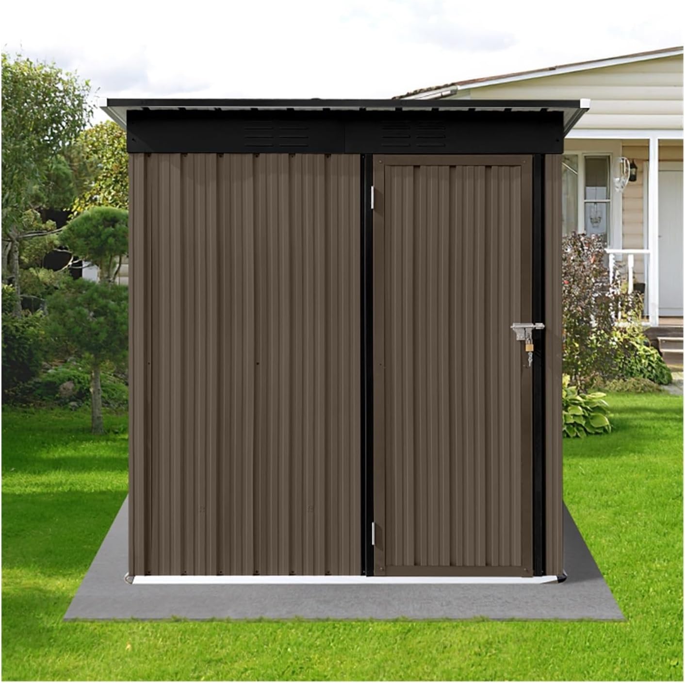 Garden Sheds Brown + Black Metal Garden Sheds 5ft×4ft Outdoor Storage Sheds Easy to Assemble for Outdoor Backyard Gardens Outdoor Storage Sheds