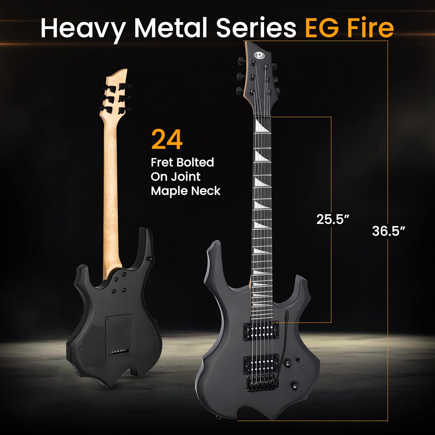Pyle Heavy Metal EG Fire Electric Guitar Axe w/ Amplifier Kit, Full Size Instrument w/ Practice Amp & Accessories, Metal Axe, Black