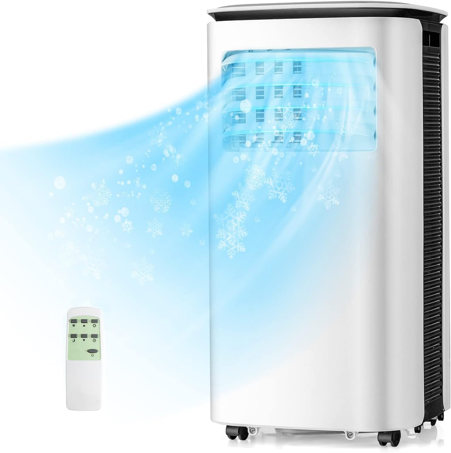 DORTALA Portable Air Conditioner 9000 BTU, Powerful AC Unit with Remote Control, Sleep Mode, 24H Timer, Window Kit, Mobile AC for Bedroom, Dorm, Cool Rooms up to 350 sq. ft, White