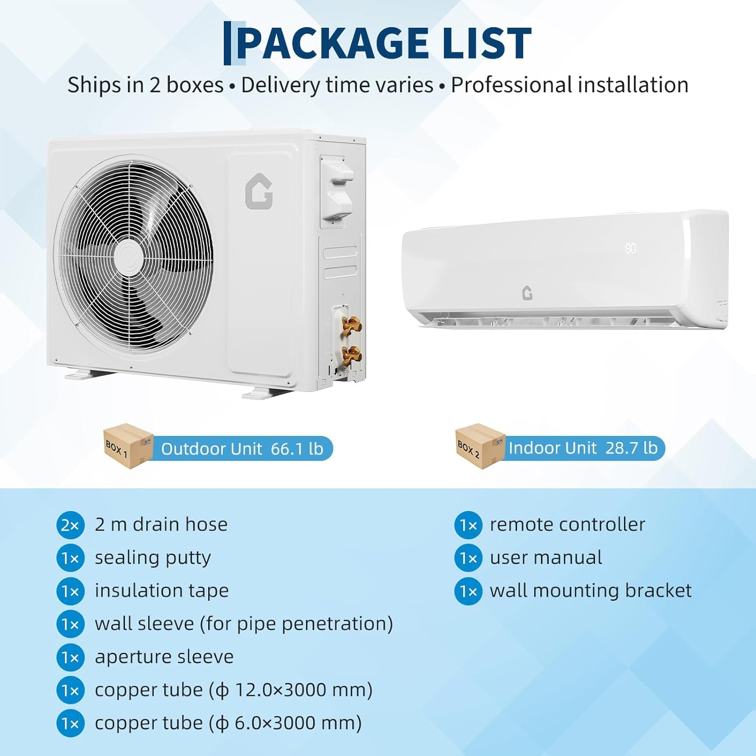Garvee 18000 BTU Mini Split AC/Heating System,19 SEER2 Mini Split Air Conditioner Heat Pump System, Ductless Wall Mount AC Cool Up to 1250 Sq. Ft, Installation Kits, 230V