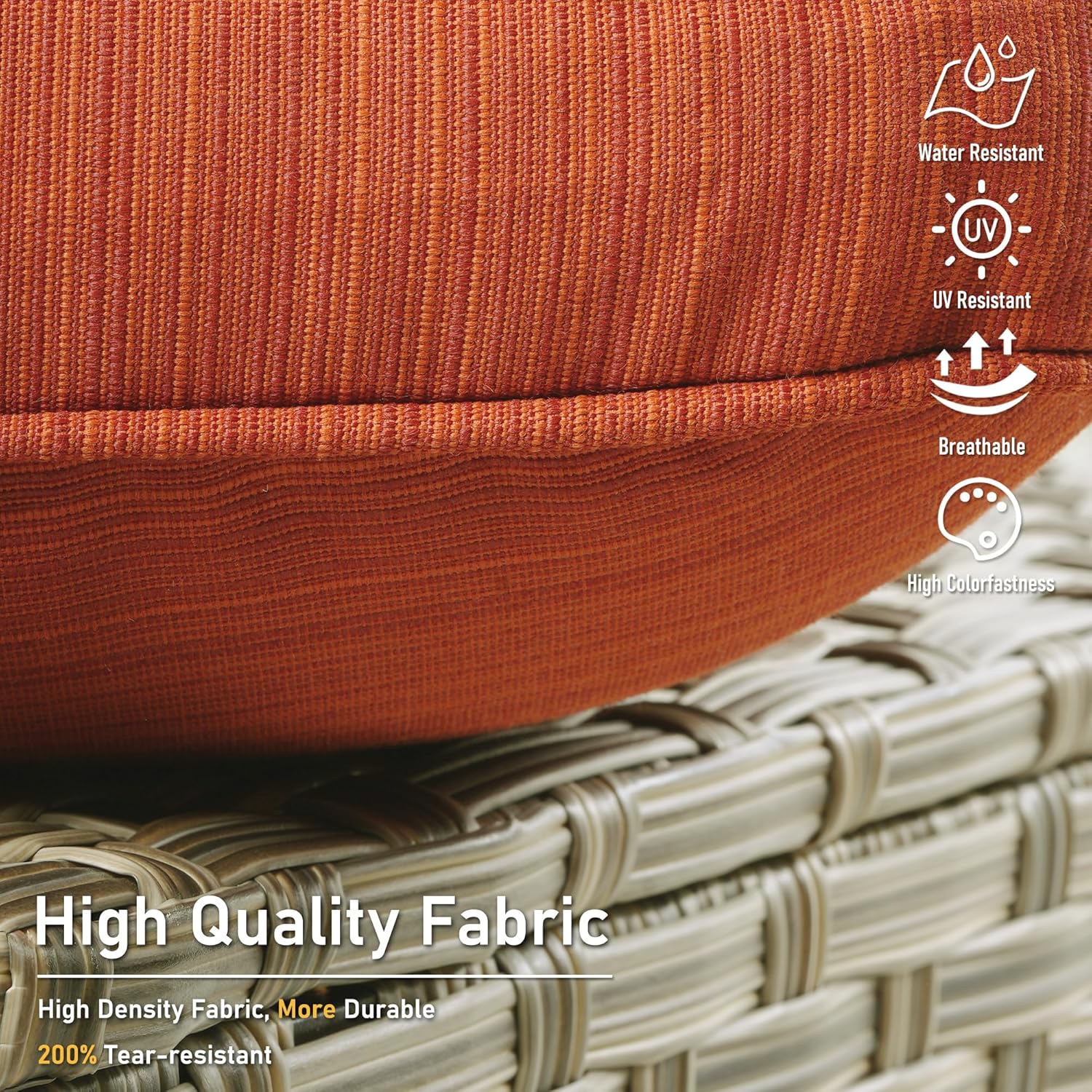 HOOOWOOO 5 Piece Patio Set with Fire Pit Table, Outdoor Wicker Furniture, All Weather Resistant High Back Rattan Outside Furniture (Orange Red)